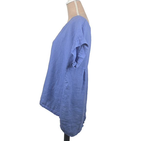 Terzo Millennio Women's 100% Linen Top Short Sleeve Blue Size Large - Picture 2 of 6